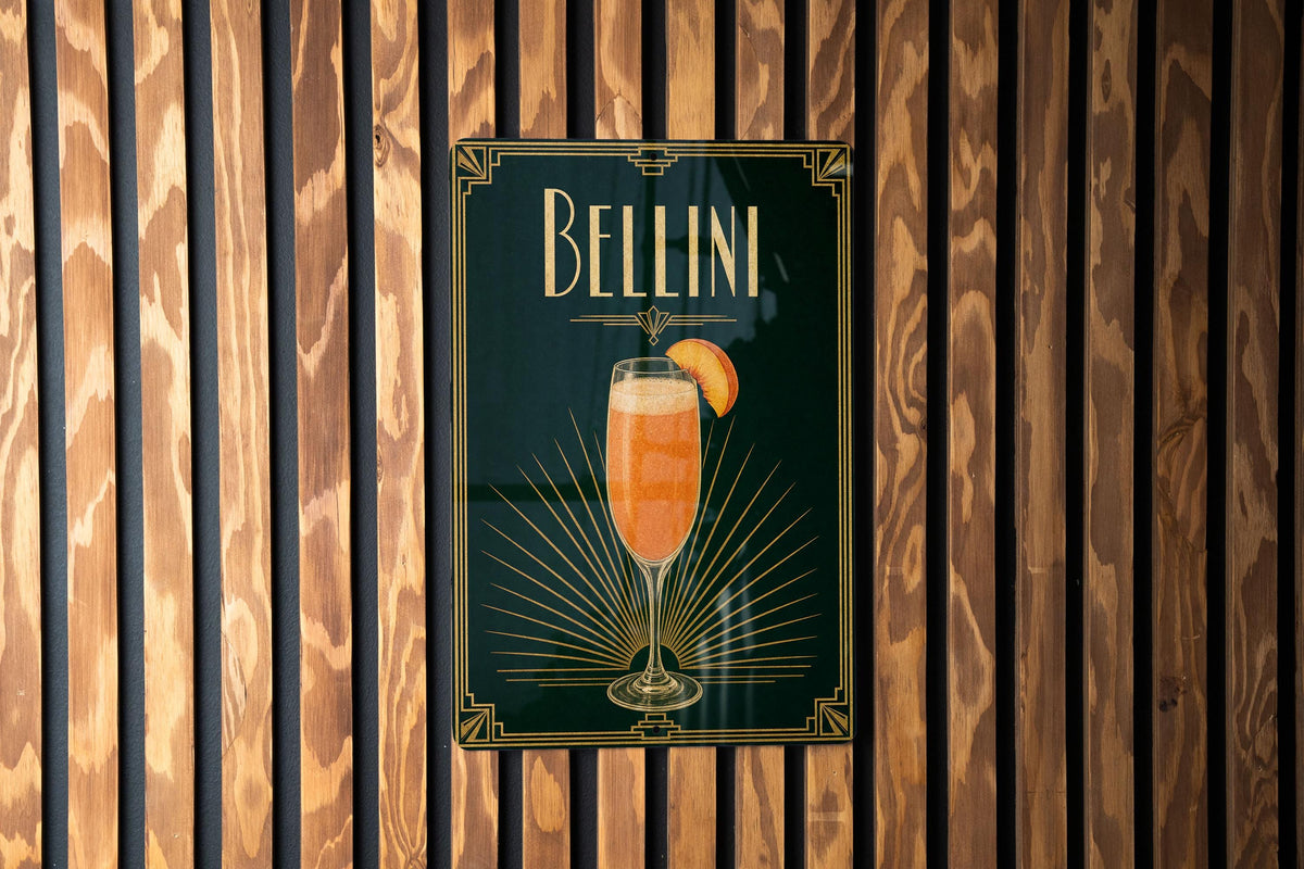 Bellini Cocktail Metal Sign, Vintage 1920s Art Deco Cocktail Poster Bar Decor, Peach Prosecco Aperitif Lounge Sign — photo 6