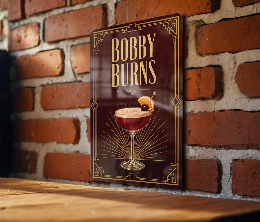 Bobby Burns Cocktail Metal Sign, Vintage 1920s Art Deco Cocktail Poster Bar Decor, Scotch Whiskey Drink Sign, Home Bar Wall Sign — photo 1