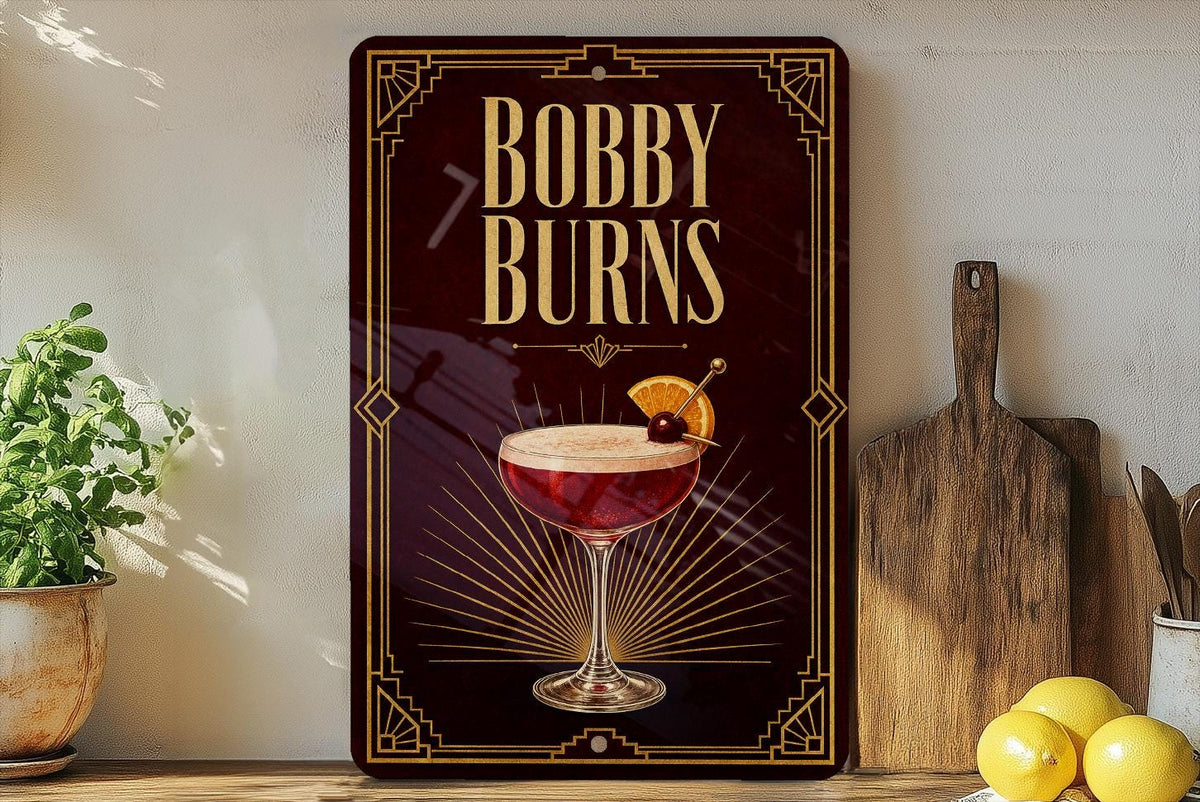 Bobby Burns Cocktail Metal Sign, Vintage 1920s Art Deco Cocktail Poster Bar Decor, Scotch Whiskey Drink Sign, Home Bar Wall Sign — photo 3