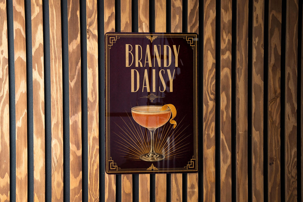 Brandy Daisy Cocktail Metal Sign, Vintage 1920s Art Deco Bar Poster Decor, Retro Mixology Lounge Wall Sign — photo 2