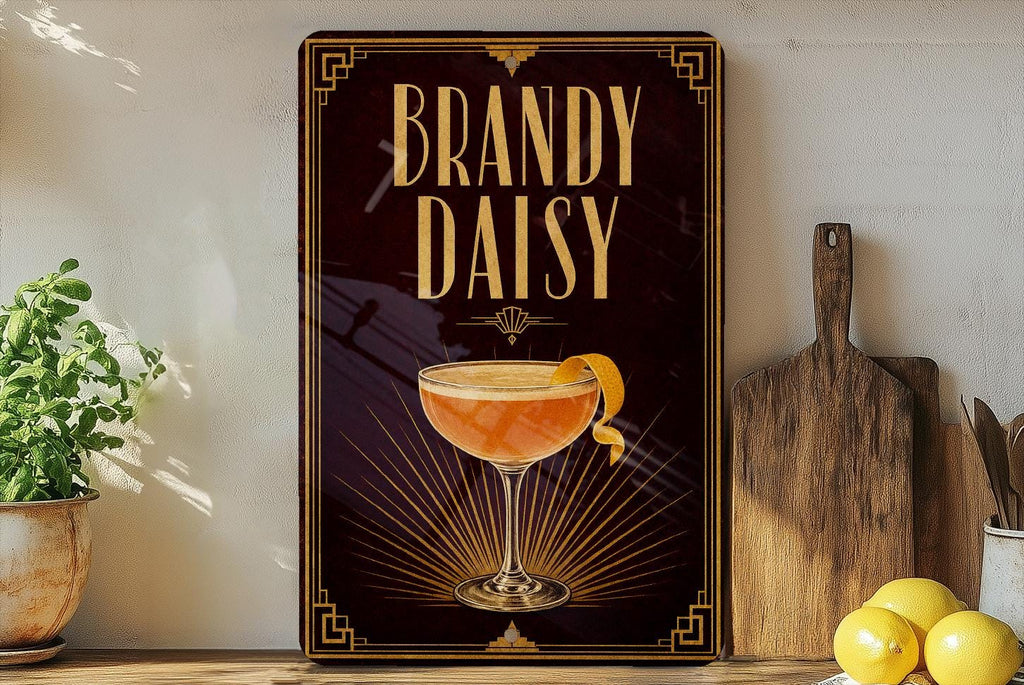 Brandy Daisy Cocktail Metal Sign, Vintage 1920s Art Deco Bar Poster Decor, Retro Mixology Lounge Wall Sign — photo 5