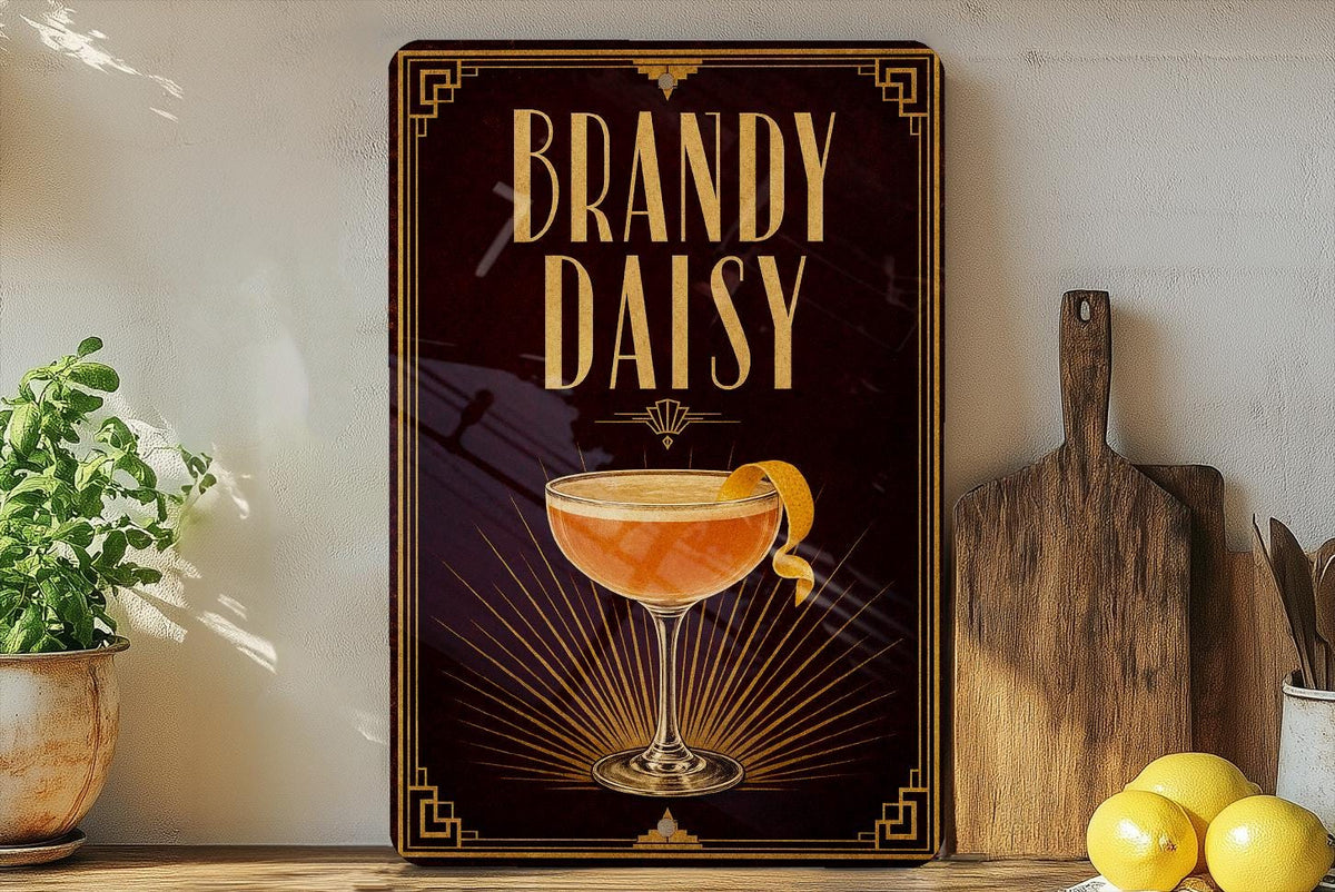 Brandy Daisy Cocktail Metal Sign, Vintage 1920s Art Deco Bar Poster Decor, Retro Mixology Lounge Wall Sign — photo 5