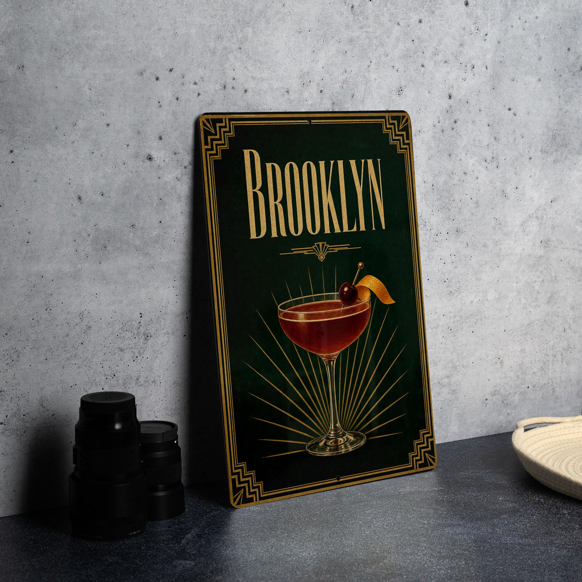 Brooklyn Metal Sign, Vintage 1920s Art Deco Cocktail Poster Bar Decor, Brooklyn New York Speakeasy Lounge Wall Sign — photo 5