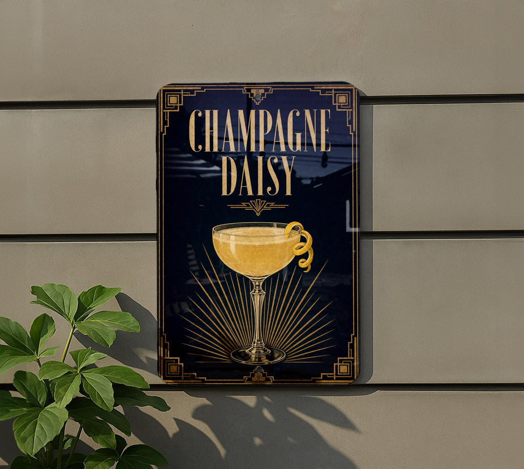 Champagne Daisy Cocktail Metal Sign, Vintage 1920s Art Deco Bar Decor, Classic Champagne Cocktail Poster Sign — photo 3