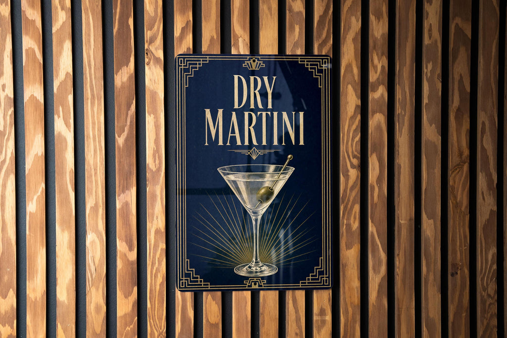 Dry Martini Metal Sign, Vintage 1920s Art Deco Cocktail Bar Poster, Martini Glass Drink Decor, Home Bar Wall Sign — photo 1