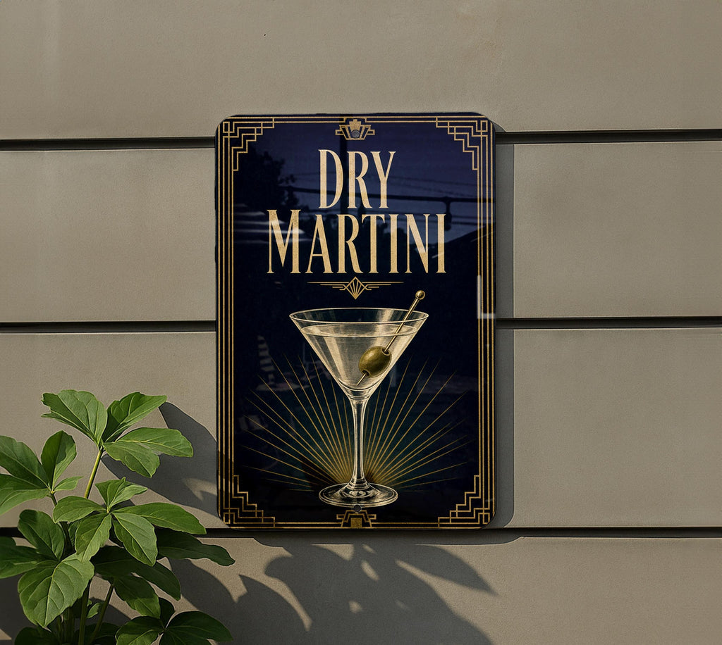 Dry Martini Metal Sign, Vintage 1920s Art Deco Cocktail Bar Poster, Martini Glass Drink Decor, Home Bar Wall Sign — photo 2