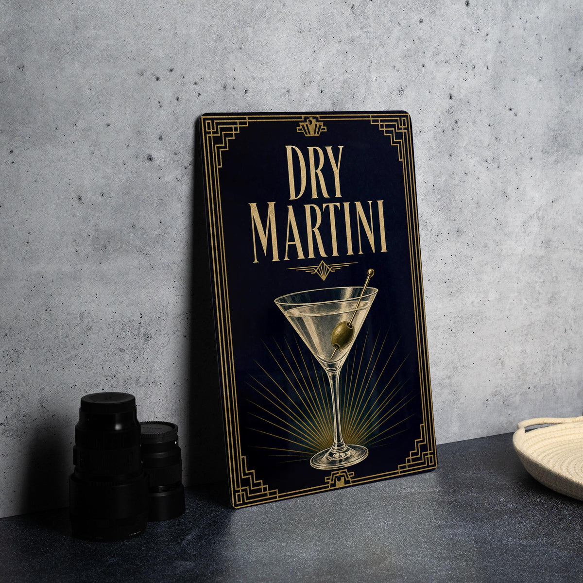 Dry Martini Metal Sign, Vintage 1920s Art Deco Cocktail Bar Poster, Martini Glass Drink Decor, Home Bar Wall Sign — photo 3