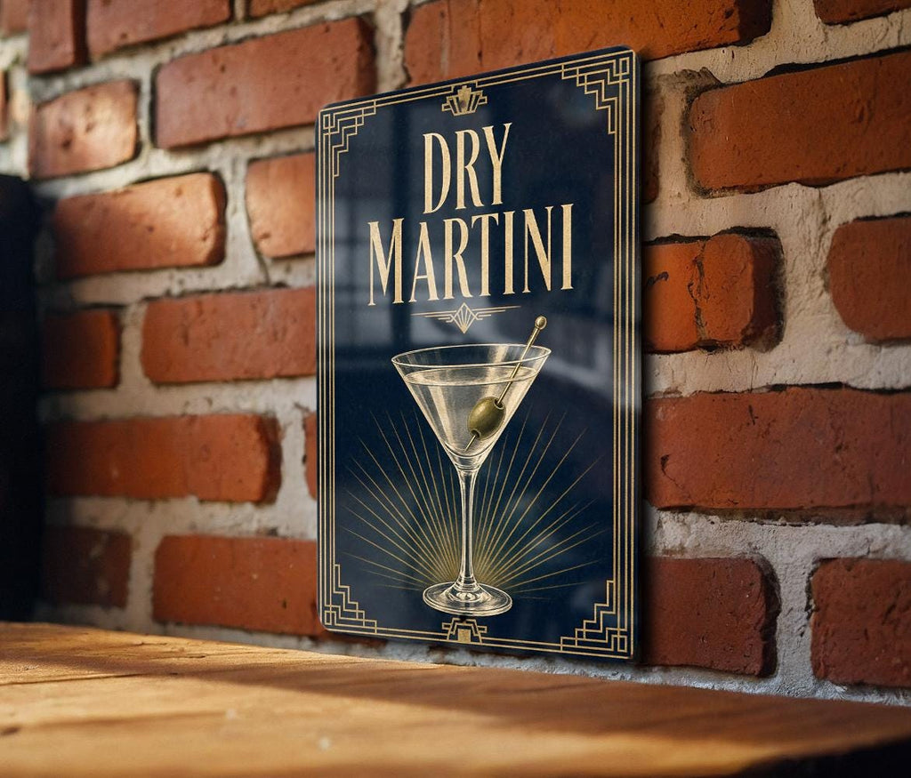 Dry Martini Metal Sign, Vintage 1920s Art Deco Cocktail Bar Poster, Martini Glass Drink Decor, Home Bar Wall Sign — photo 4