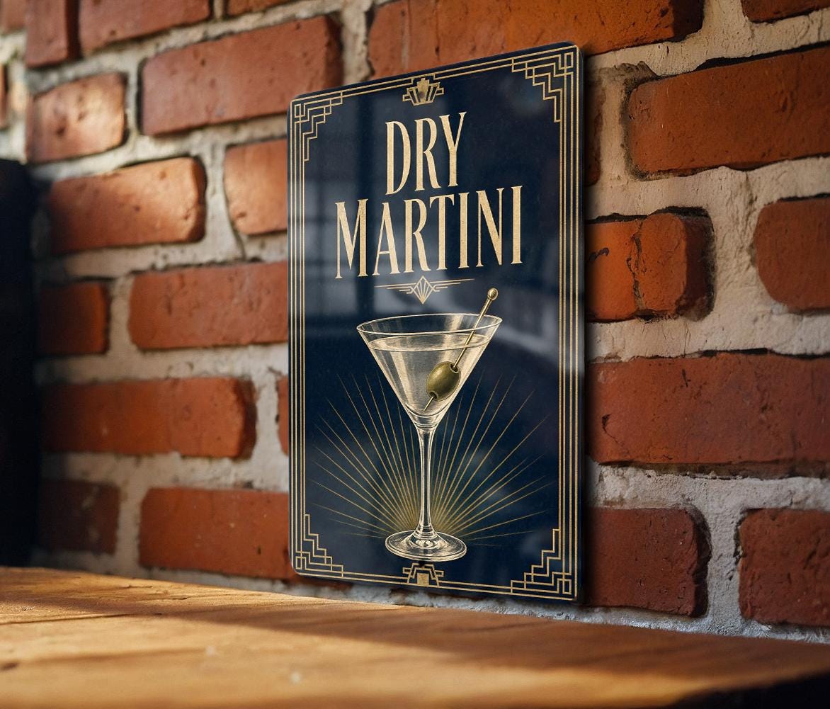 Dry Martini Metal Sign, Vintage 1920s Art Deco Cocktail Bar Poster, Martini Glass Drink Decor, Home Bar Wall Sign — photo 4