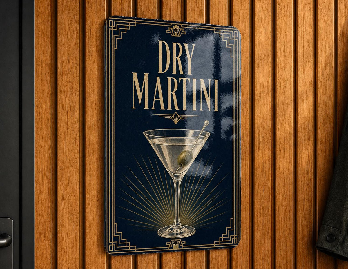 Dry Martini Metal Sign, Vintage 1920s Art Deco Cocktail Bar Poster, Martini Glass Drink Decor, Home Bar Wall Sign — photo 5