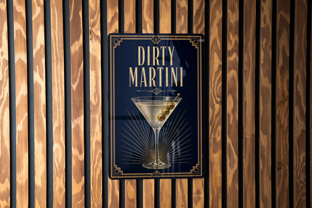 Dirty Martini Metal Sign, Vintage 1920s Art Deco Cocktail Poster, Martini Glass Olive Bar Decor, Speakeasy Wall Sign — photo 2