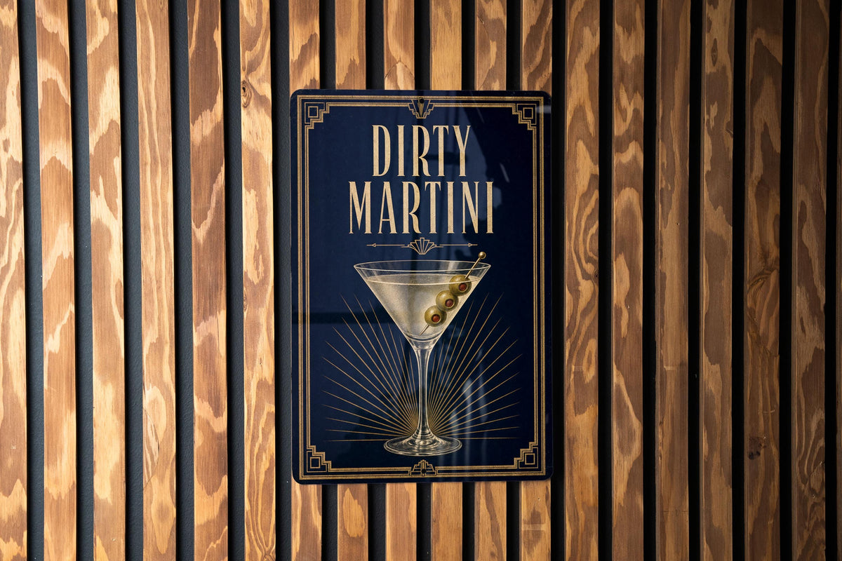 Dirty Martini Metal Sign, Vintage 1920s Art Deco Cocktail Poster, Martini Glass Olive Bar Decor, Speakeasy Wall Sign — photo 2