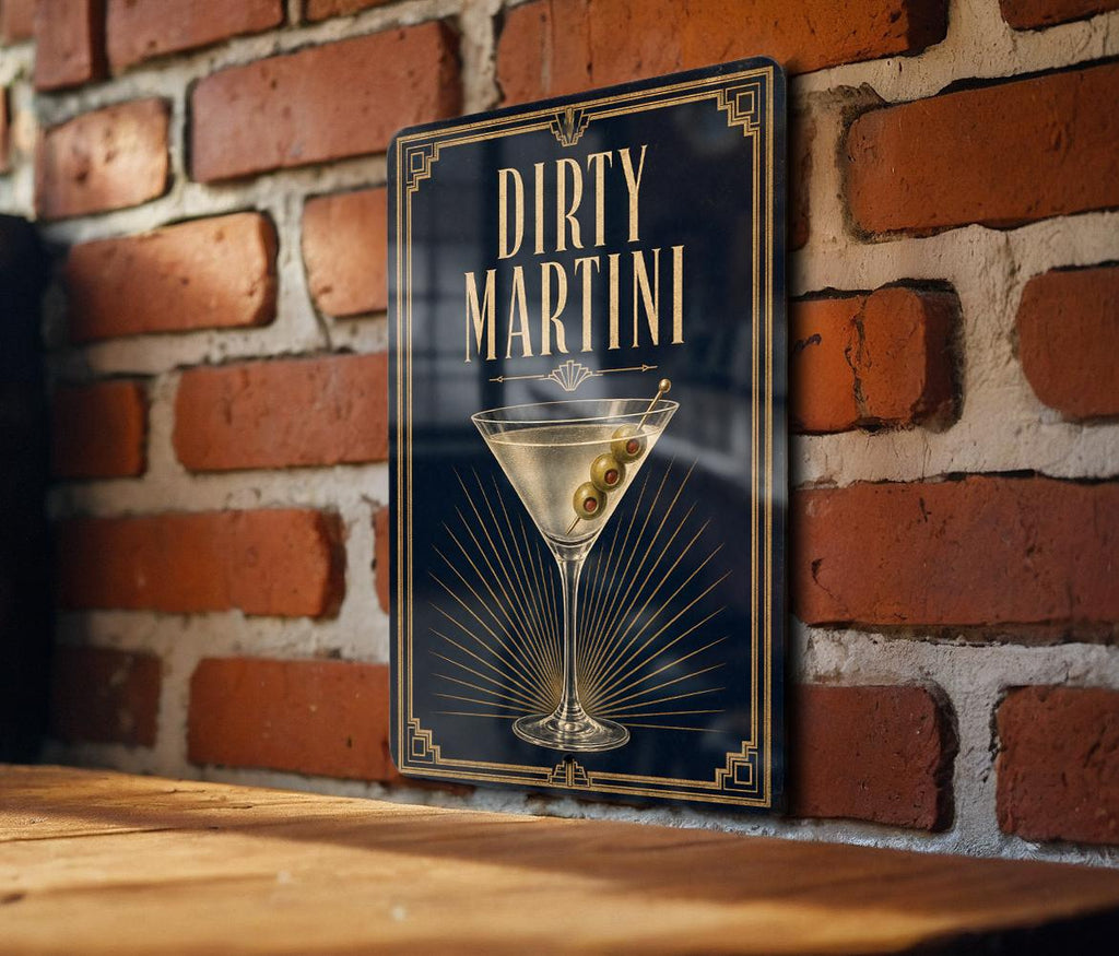 Dirty Martini Metal Sign, Vintage 1920s Art Deco Cocktail Poster, Martini Glass Olive Bar Decor, Speakeasy Wall Sign — photo 3