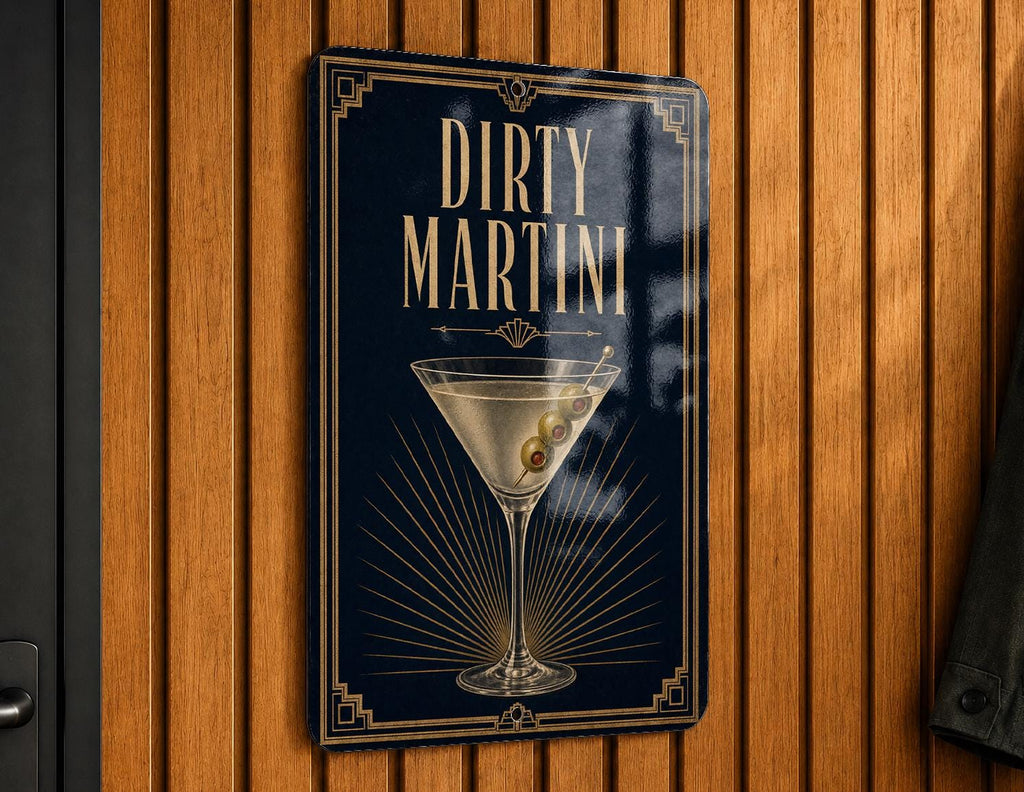 Dirty Martini Metal Sign, Vintage 1920s Art Deco Cocktail Poster, Martini Glass Olive Bar Decor, Speakeasy Wall Sign — photo 6