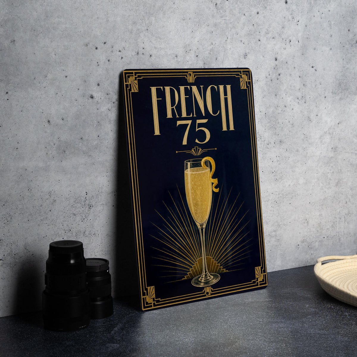 French 75 Metal Sign, Vintage 1920s Art Deco Cocktail Poster, Classic Champagne Gin Lemon Cocktail Bar Decor Sign — photo 2