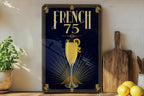 French 75 Metal Sign, Vintage 1920s Art Deco Cocktail Poster, Classic Champagne Gin Lemon Cocktail Bar Decor Sign — photo 6