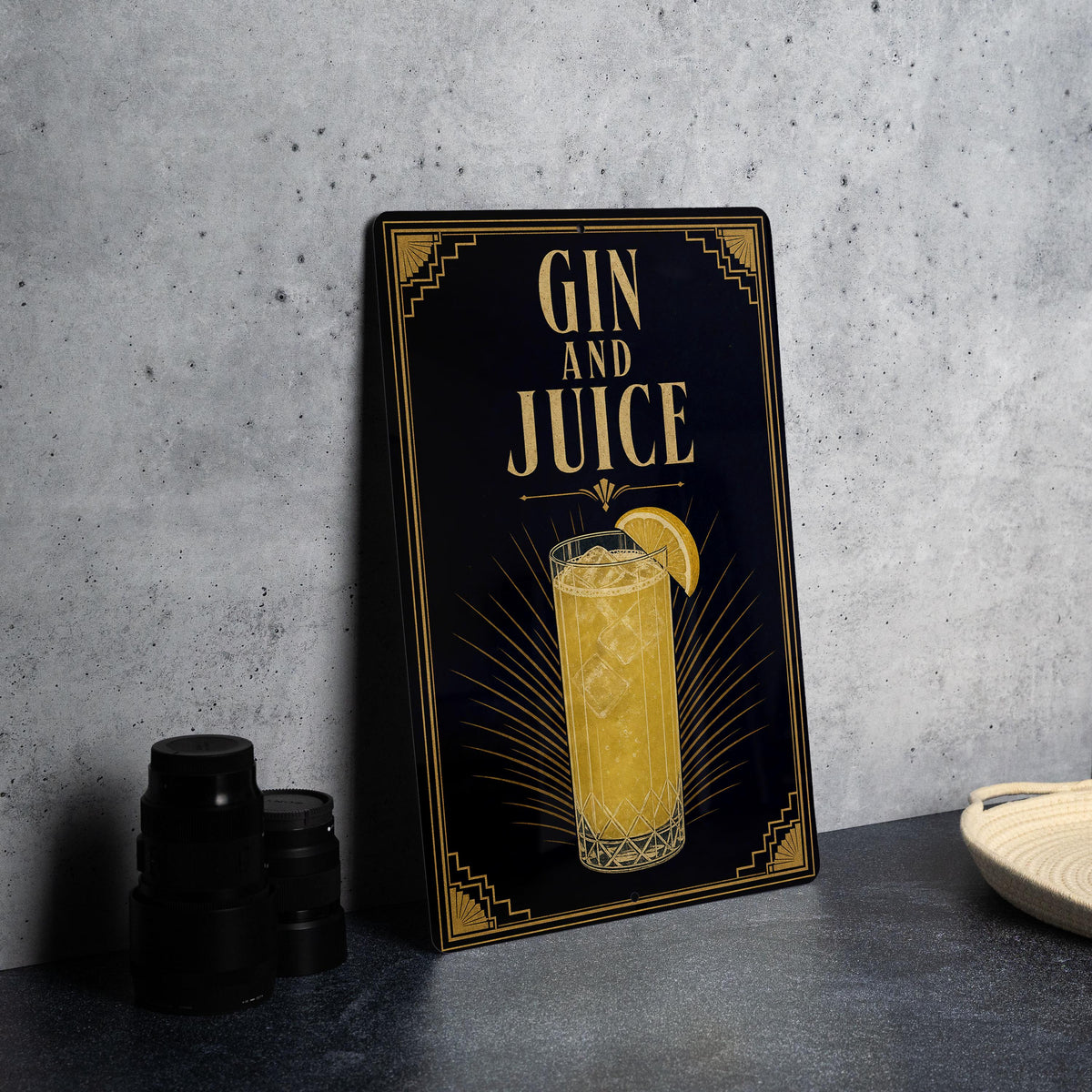 Gin and Juice Metal Sign, Vintage 1920s Art Deco Cocktail Poster Bar Decor, Gin Cocktail Drink Sign, Home Bar Wall Decor — photo 1
