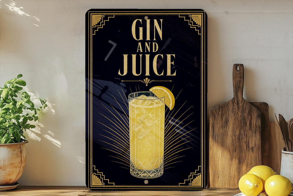 Gin and Juice Metal Sign, Vintage 1920s Art Deco Cocktail Poster Bar Decor, Gin Cocktail Drink Sign, Home Bar Wall Decor — photo 2