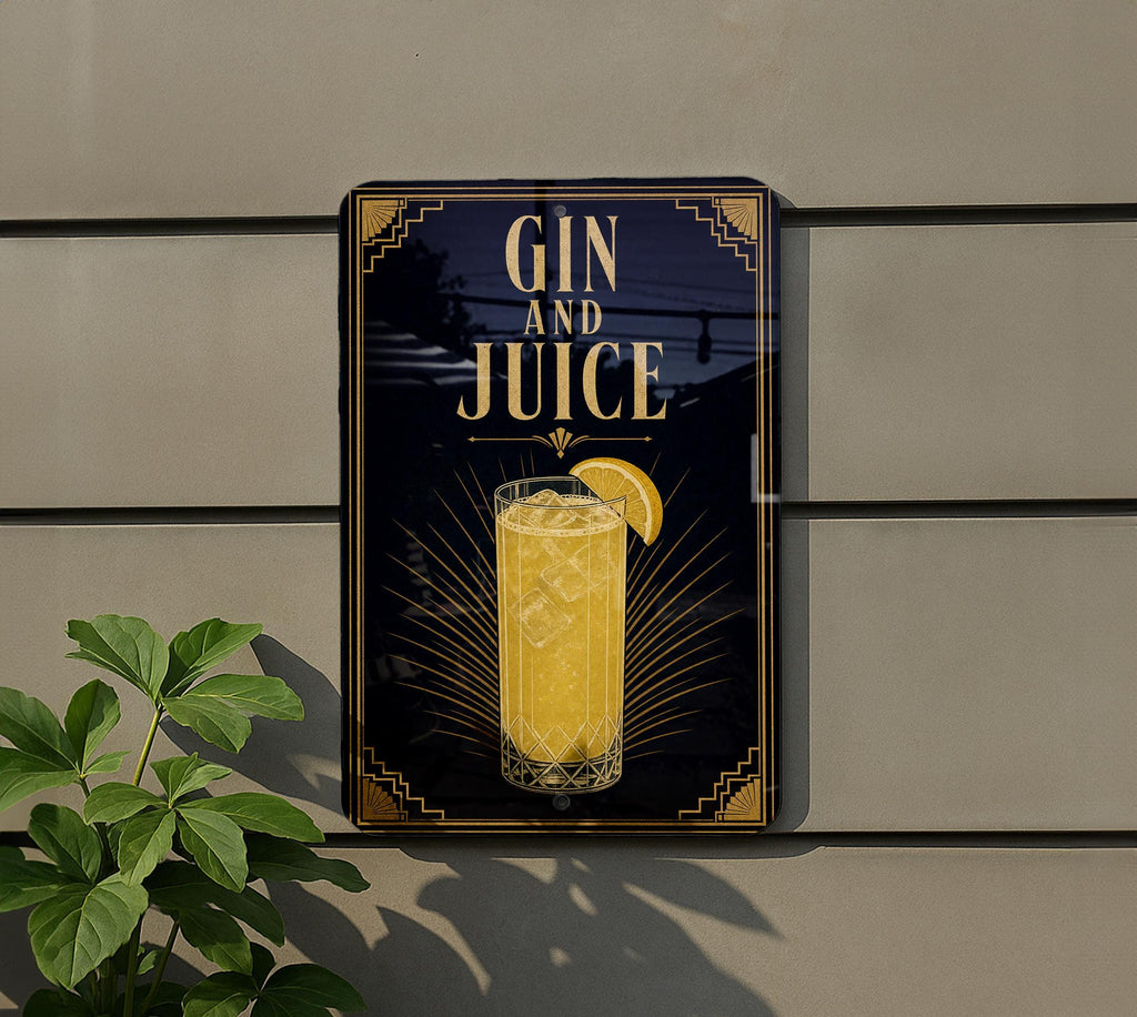 Gin and Juice Metal Sign, Vintage 1920s Art Deco Cocktail Poster Bar Decor, Gin Cocktail Drink Sign, Home Bar Wall Decor — photo 5