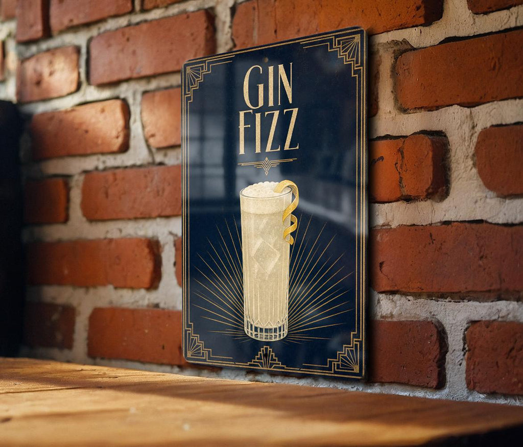 Gin Fizz Cocktail Metal Sign, Vintage 1920s Art Deco Cocktail Poster Bar Decor, Speakeasy Lounge Kitchen Wall Sign — photo 2