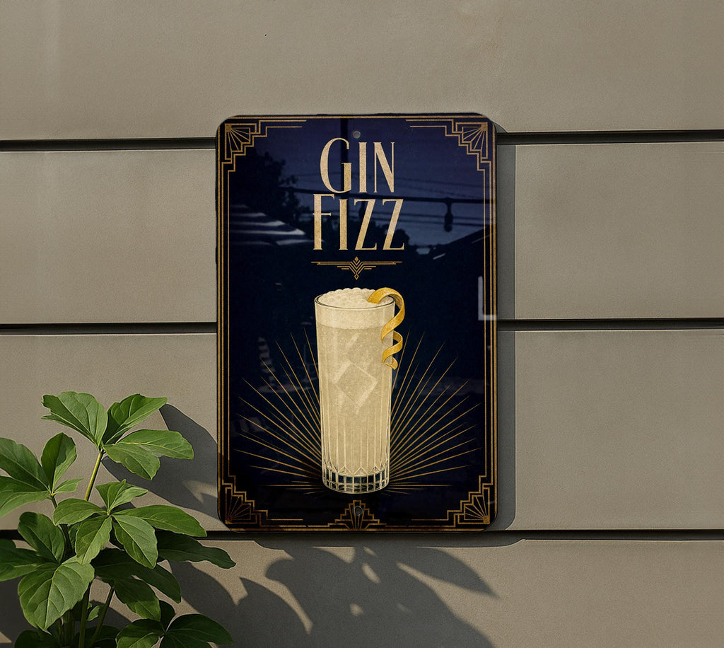 Gin Fizz Cocktail Metal Sign, Vintage 1920s Art Deco Cocktail Poster Bar Decor, Speakeasy Lounge Kitchen Wall Sign — photo 4