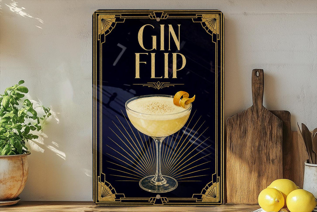 Gin Flip Cocktail Metal Sign, Vintage 1920s Art Deco Bar Decor, Classic Gin Flip Drink Poster Sign for Home Bar & Kitchen — photo 4