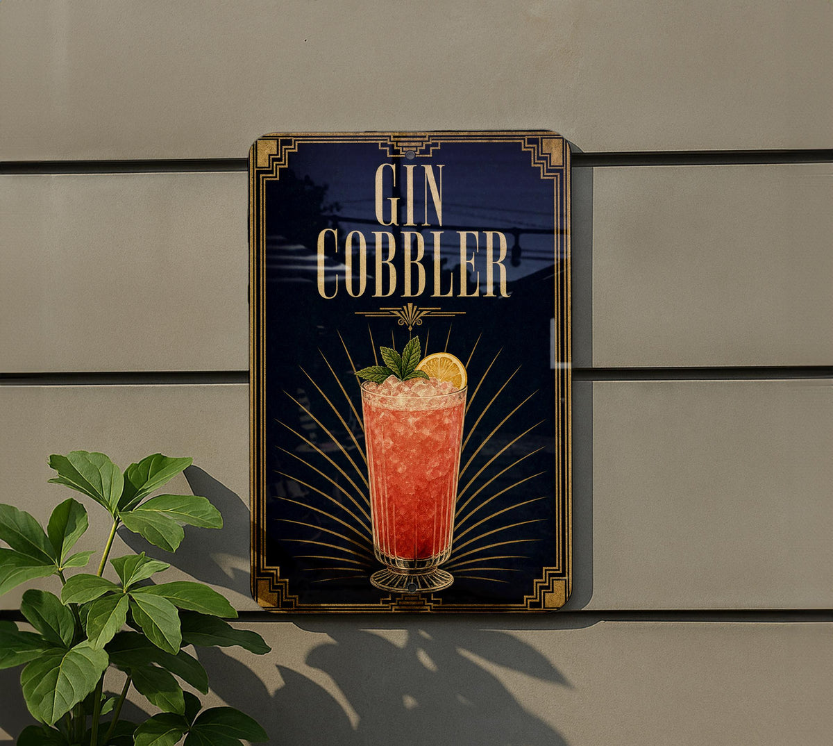 Gin Cobbler Cocktail Metal Sign, Vintage 1920s Art Deco Bar Poster Sign, Classic Gin Drink Wall Decor, Speakeasy Bar Decor — photo 1