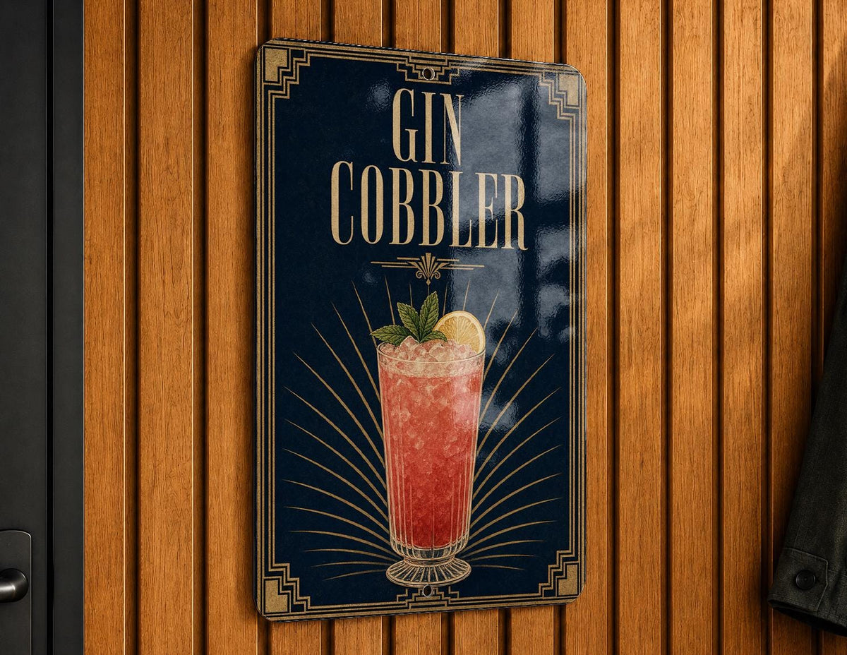 Gin Cobbler Cocktail Metal Sign, Vintage 1920s Art Deco Bar Poster Sign, Classic Gin Drink Wall Decor, Speakeasy Bar Decor — photo 2