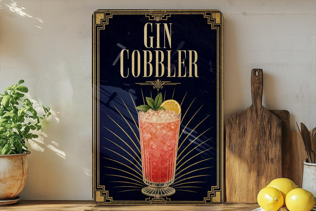 Gin Cobbler Cocktail Metal Sign, Vintage 1920s Art Deco Bar Poster Sign, Classic Gin Drink Wall Decor, Speakeasy Bar Decor — photo 4