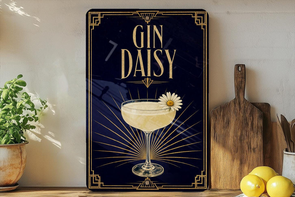 Gin Daisy Cocktail Metal Sign, Vintage 1920s Art Deco Bar Poster Sign, Gin Cocktail Wall Decor, Speakeasy Bar Decor — photo 2