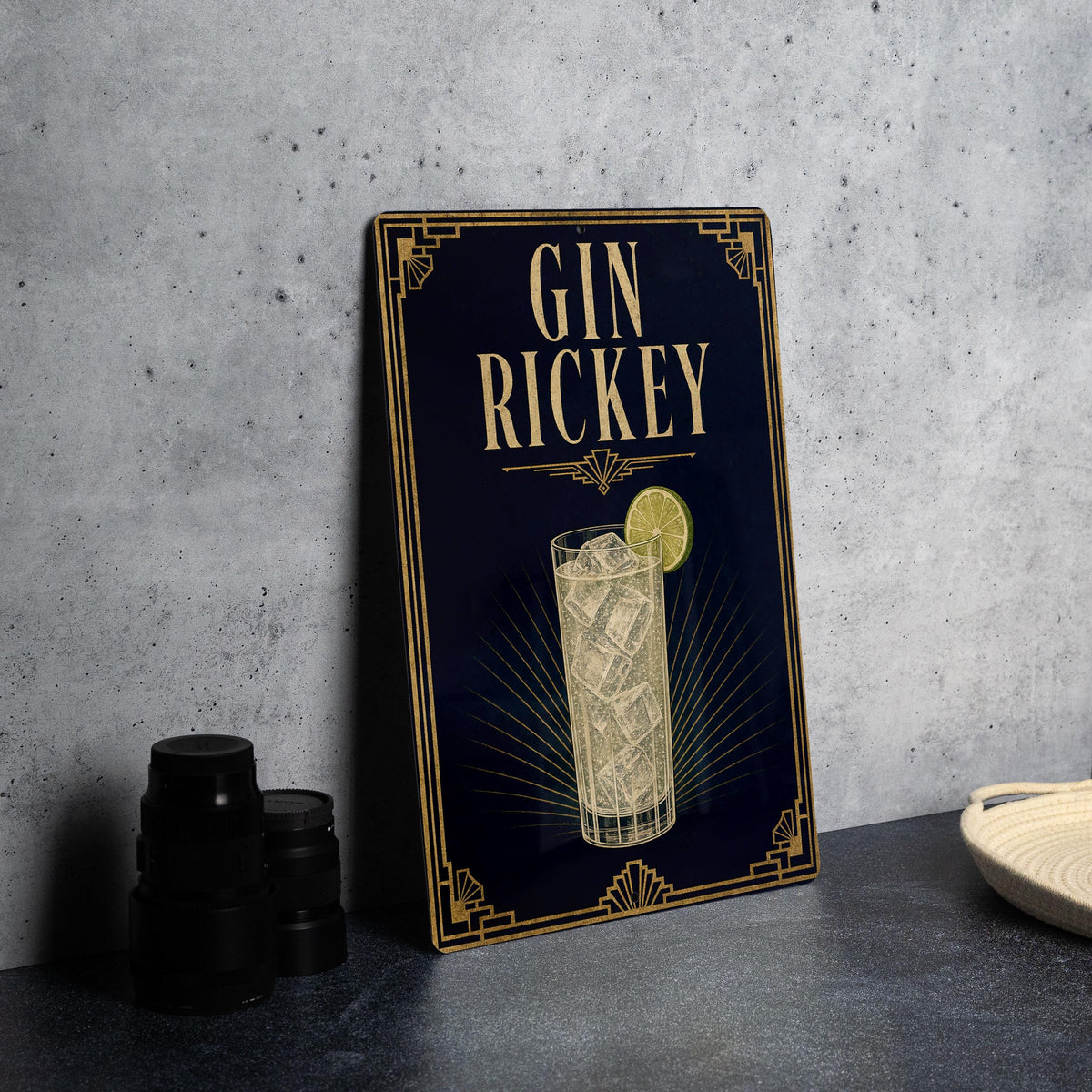 Gin Rickey Cocktail Metal Sign, Vintage 1920s Art Deco Cocktail Poster Bar Decor, Speakeasy Kitchen Home Pub Wall Sign — photo 3