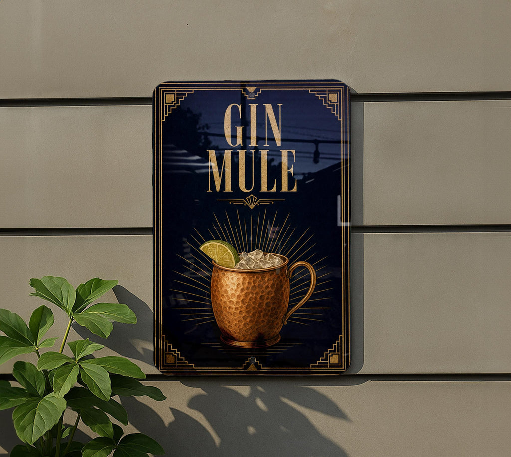 Gin Mule Cocktail Metal Sign, Vintage 1920s Art Deco Bar Decor, Moscow Mule Inspired Gin Drink Poster Sign — photo 2
