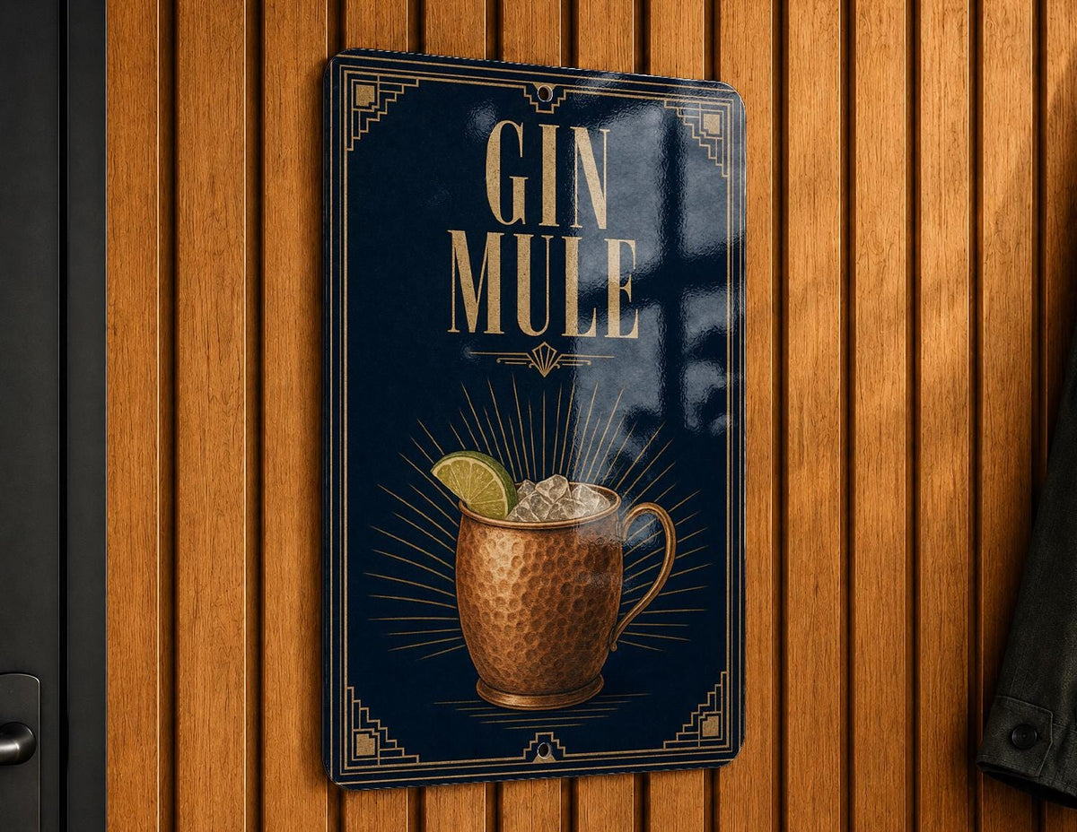 Gin Mule Cocktail Metal Sign, Vintage 1920s Art Deco Bar Decor, Moscow Mule Inspired Gin Drink Poster Sign — photo 4