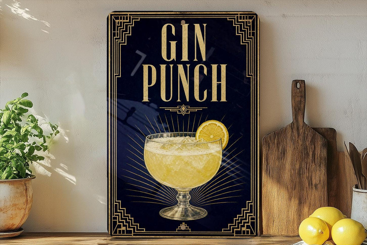 Gin Punch Metal Sign, Vintage 1920s Art Deco Cocktail Poster Bar Decor, Speakeasy Lounge Wall Sign, Home Bar Gift — photo 1