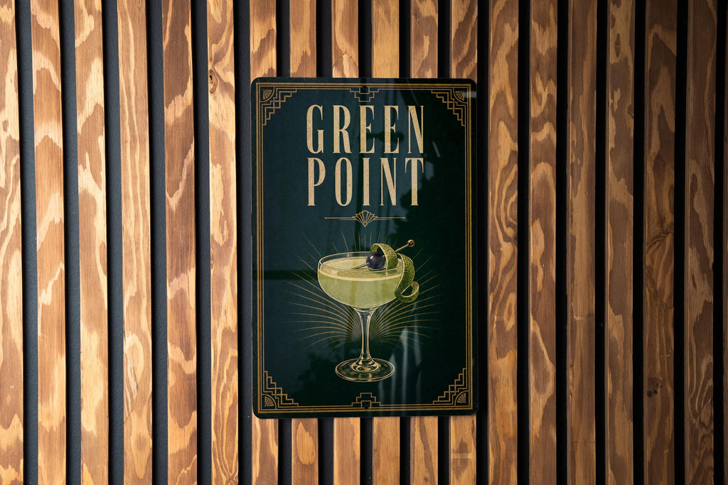 Greenpoint Metal Sign, Art Deco Cocktail Bar Poster Sign, Vintage 1920s Cocktail Drink Wall Decor, Home Bar Pub Sign — photo 3
