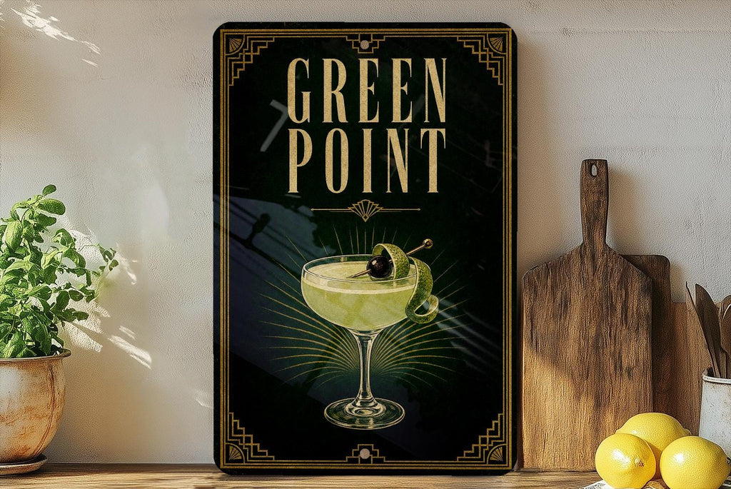 Greenpoint Metal Sign, Art Deco Cocktail Bar Poster Sign, Vintage 1920s Cocktail Drink Wall Decor, Home Bar Pub Sign — photo 5