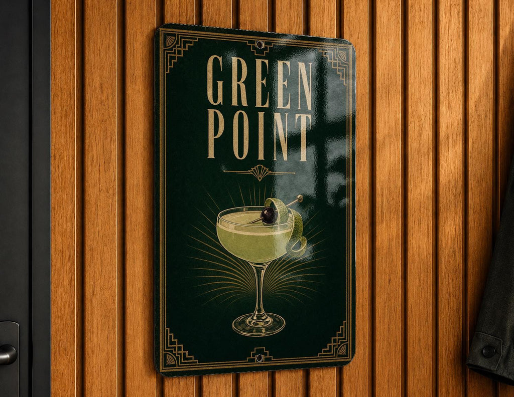 Greenpoint Metal Sign, Art Deco Cocktail Bar Poster Sign, Vintage 1920s Cocktail Drink Wall Decor, Home Bar Pub Sign — photo 6
