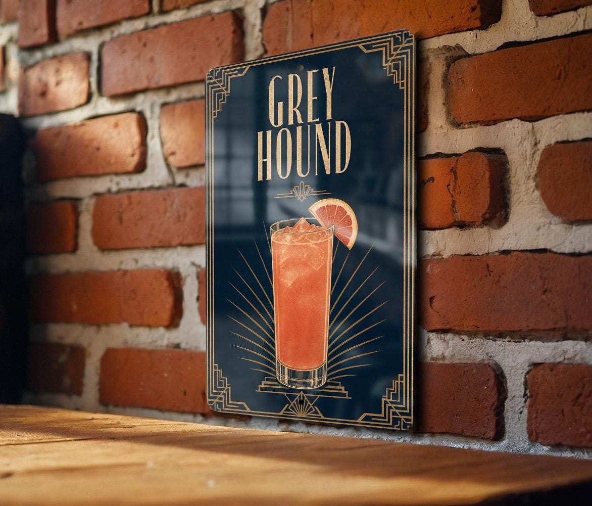 Greyhound Cocktail Metal Sign, Vintage 1920s Art Deco Bar Decor, Classic Greyhound Drink Poster Sign, Home Bar Wall Sign — photo 1