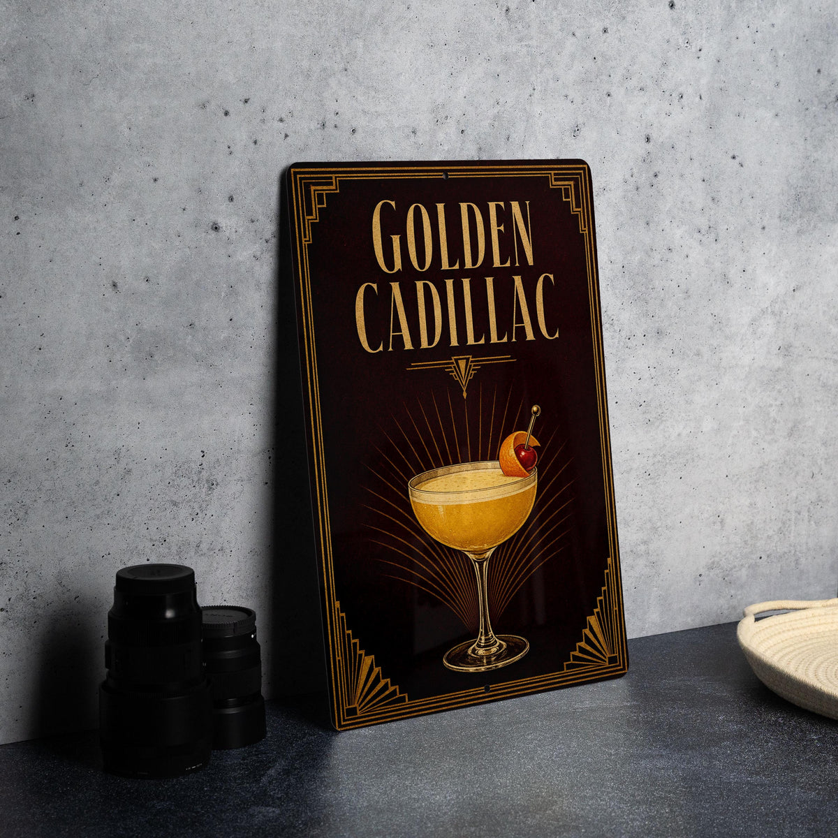 Golden Cadillac Cocktail Metal Sign, Vintage 1920s Art Deco Bar Decor, Classic Drink Poster Sign for Home Bar & Kitchen — photo 1