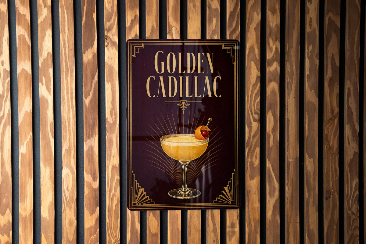 Golden Cadillac Cocktail Metal Sign, Vintage 1920s Art Deco Bar Decor, Classic Drink Poster Sign for Home Bar & Kitchen — photo 2