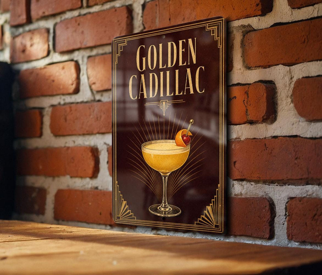 Golden Cadillac Cocktail Metal Sign, Vintage 1920s Art Deco Bar Decor, Classic Drink Poster Sign for Home Bar & Kitchen — photo 3