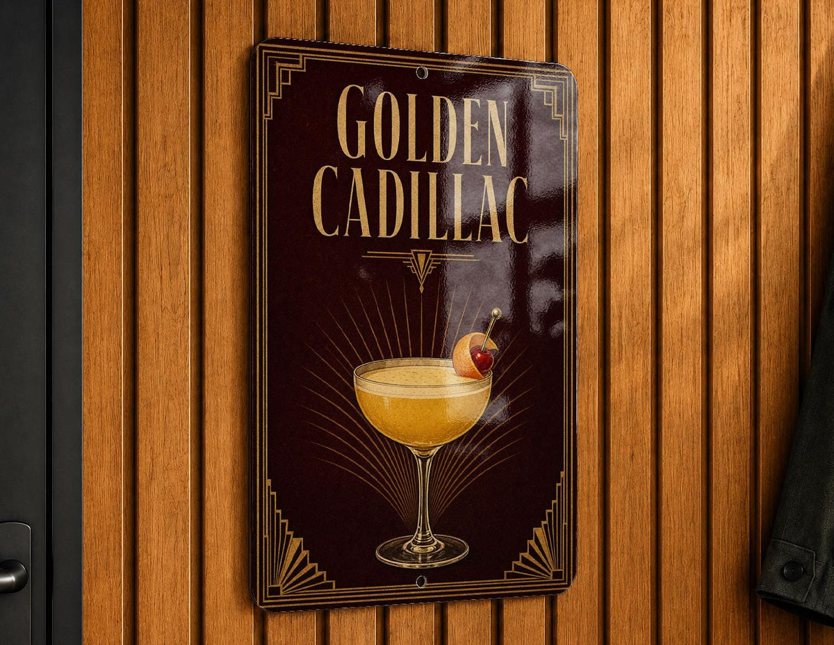 Golden Cadillac Cocktail Metal Sign, Vintage 1920s Art Deco Bar Decor, Classic Drink Poster Sign for Home Bar & Kitchen — photo 5