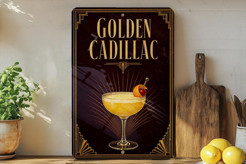 Golden Cadillac Cocktail Metal Sign, Vintage 1920s Art Deco Bar Decor, Classic Drink Poster Sign for Home Bar & Kitchen — photo 6