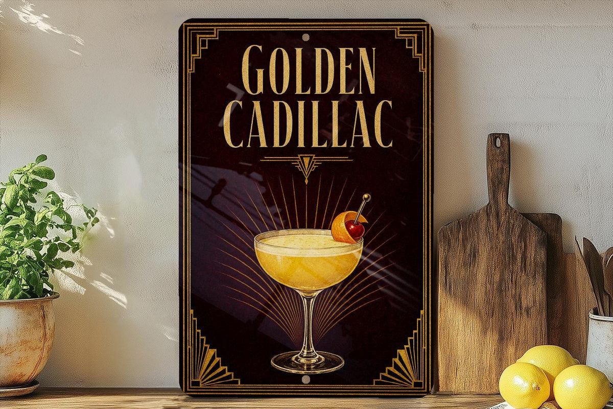 Golden Cadillac Cocktail Metal Sign, Vintage 1920s Art Deco Bar Decor, Classic Drink Poster Sign for Home Bar & Kitchen — photo 6