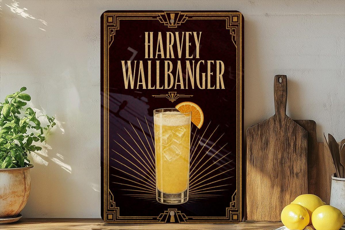 Harvey Wallbanger Metal Sign, Vintage Art Deco Cocktail Poster Bar Decor, Classic Mixed Drink Wall Plaque, Home Bar Signage — photo 2