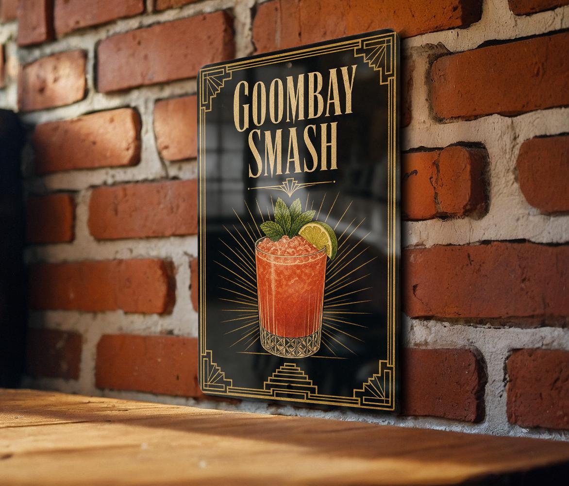 Goombay Smash Cocktail Metal Sign, Vintage 1920s Art Deco Cocktail Poster Bar Decor, Tropical Rum Drink Wall Sign — photo 3