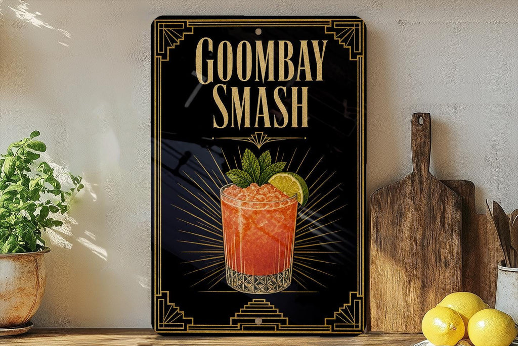 Goombay Smash Cocktail Metal Sign, Vintage 1920s Art Deco Cocktail Poster Bar Decor, Tropical Rum Drink Wall Sign — photo 5