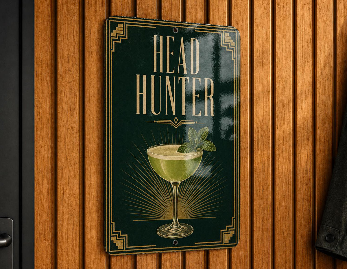Headhunter Cocktail Metal Sign, Vintage 1920s Art Deco Tiki Bar Drink Poster Decor, Home Bar Wall Sign — photo 2