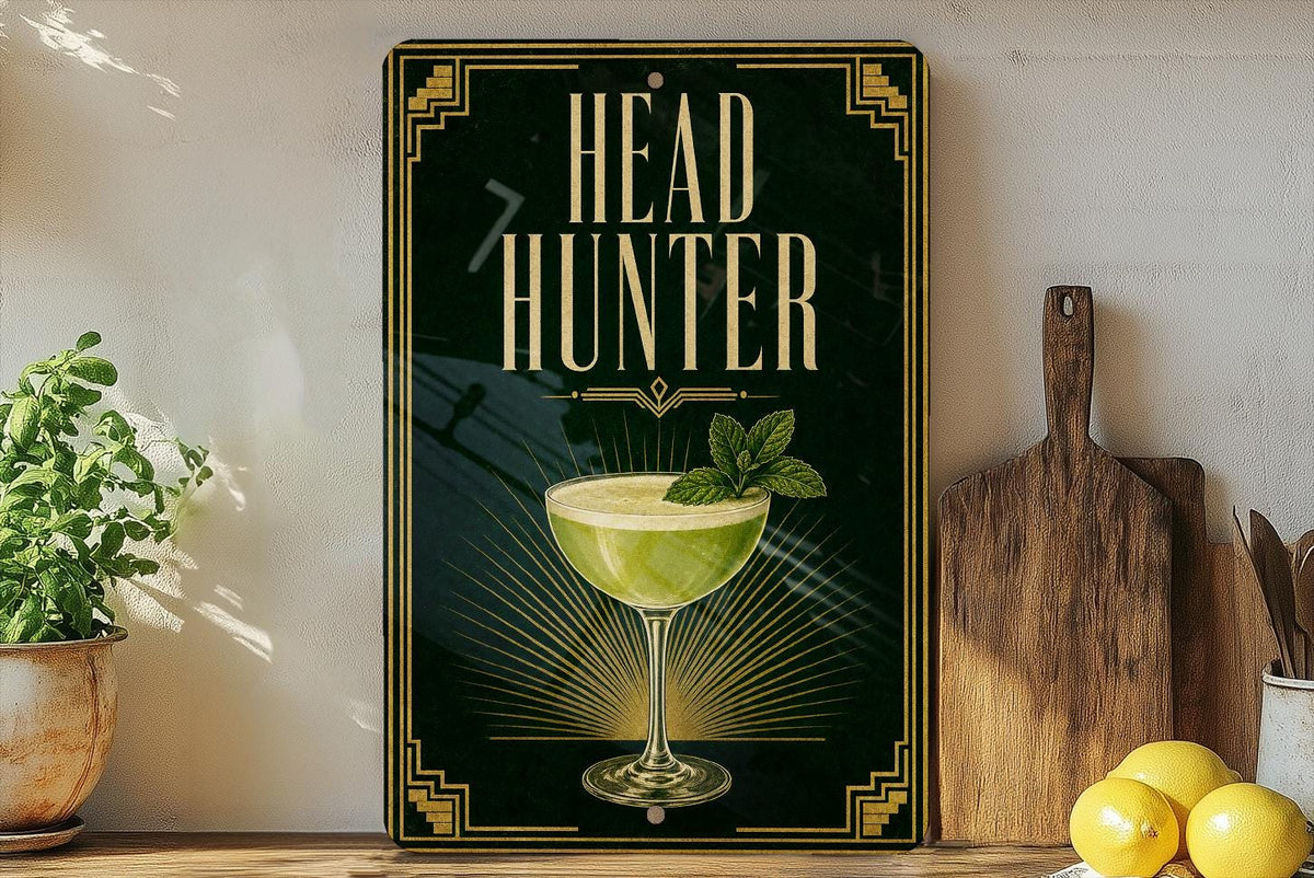 Headhunter Cocktail Metal Sign, Vintage 1920s Art Deco Tiki Bar Drink Poster Decor, Home Bar Wall Sign — photo 4