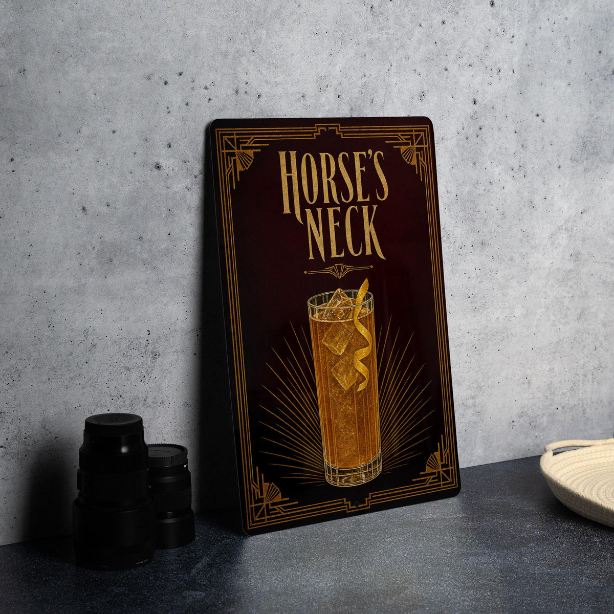 Horse’s Neck Cocktail Metal Sign, Vintage 1920s Art Deco Bar Poster Wall Decor, Classic Whiskey Highball Drink Sign — photo 1